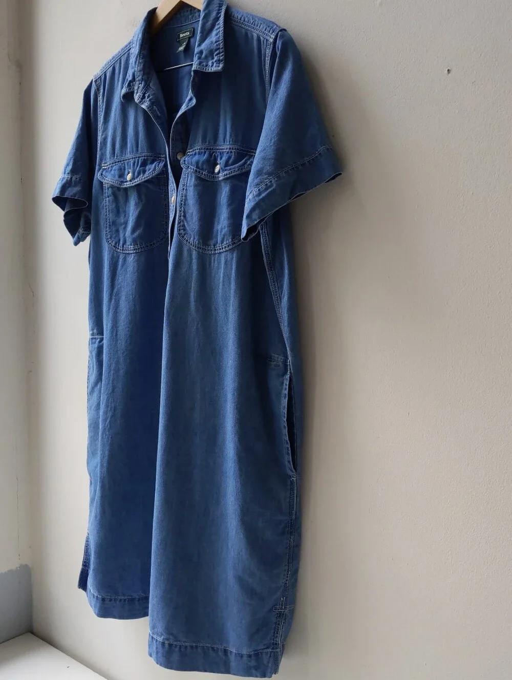 Roots Short Sleeve Chambray Popover Dress Women's Large